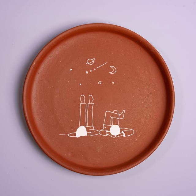 Almiro Tree Terracotta Wall Plate with Night sky watching! Theme for Living Room, Bedroom, Office, 20cm