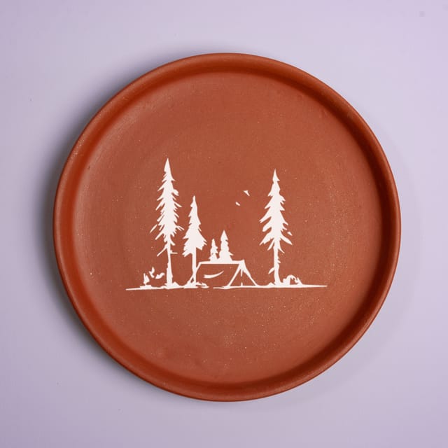 Almiro Tree Terracotta Wall Plate with Forest camping Theme for Living Room, Bedroom, Office, 20cm