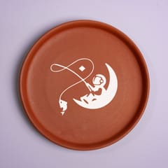 Almiro Tree Terracotta Wall Plate with Abstract Art - Astronaut Fishing Theme for Living Room, Bedroom, Office, 20cm