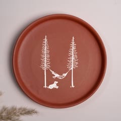 Almiro Tree Terracotta Wall Plate with Relaxing in Hammock Theme for Living Room, Bedroom, Office, 20cm