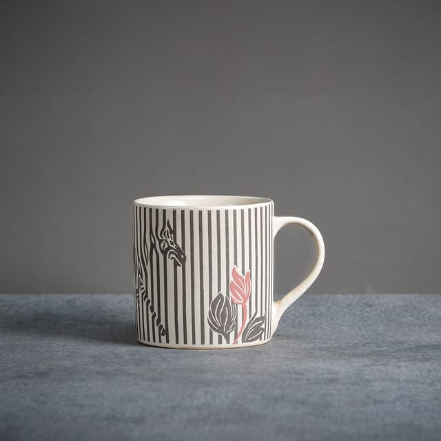 Almiro Tree Ceramic Coffee Mug for Hot & Cold Coffee, Milk & Tea Cup  with Zebra Design, Black, Pack of 1, 350ml