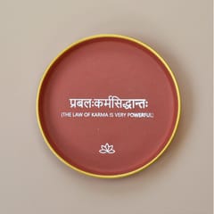Almiro Tree Terracotta Wall Plate with Sanskrit Quote - The Law Of Karma Is Very Powerful Theme for Living Room, Bedroom, Office, 20cm