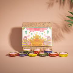 Almiro Tree Handpainted Terracotta Essence Diya, Ram Mandir Special 3 Wick Wax Candle for Home and Gifting, Pack of 9