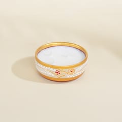 Almiro Tree Handpainted Terracotta Essence Diya, 3 Wick Wax Candle for Home and Gifting, Amber