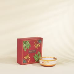 Almiro Tree Handpainted Terracotta Essence Diya, 3 Wick Wax Candle for Home and Gifting, Amber