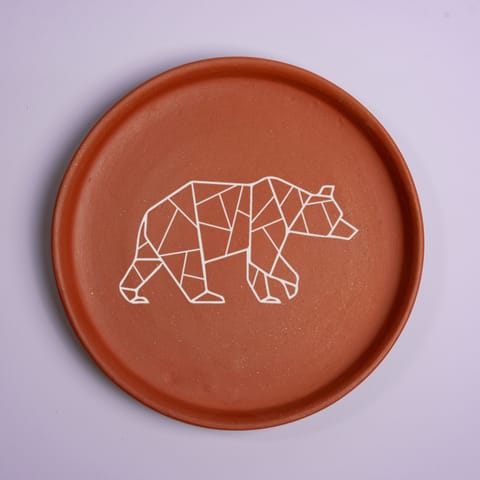 Almiro Tree Terracotta Wall Plate with Bear Geometric body Theme for Living Room, Bedroom, Office, 20cm