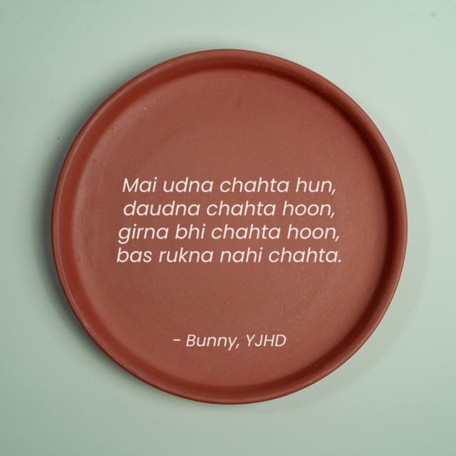 Almiro Tree Terracotta Wall Plate with YJHD Quote -Mein Udna Chahta Hun by Bunny for Living Room, Bedroom, Office, 20cm