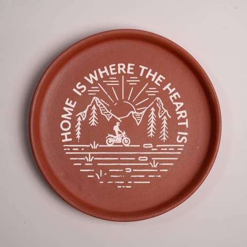 Almiro Tree Terracotta Wall Plate with Biker's Adventure Theme for Living Room, Bedroom, Office, 20cm