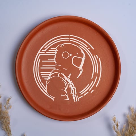 Almiro Tree Terracotta Wall Plate with Biker Abstract Art Theme for Living Room, Bedroom, Office, 20cm