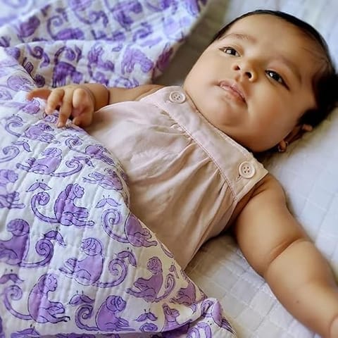 Almitra Sustainables-The Lazy Monkey – Hand Block Printed Muslin Blanket
