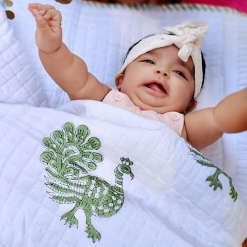 Almitra Sustainables-Mystic Peacock – Hand Block Printed Muslin Blanket