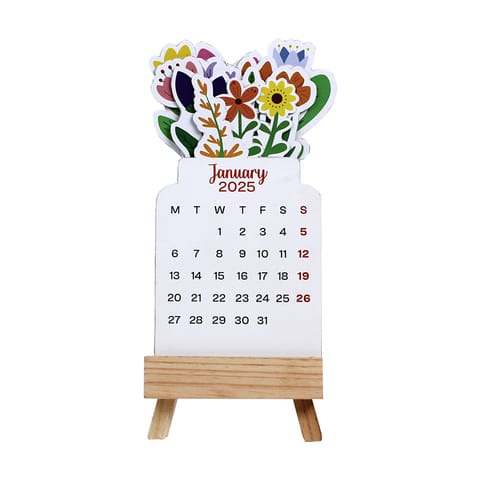 bioQ Floral Seasons Pop-up Calendar 2025 with Wooden Easel | 3D Flower Bouquet Desk Calendar | Premium Stand | Decorative Monthly Display