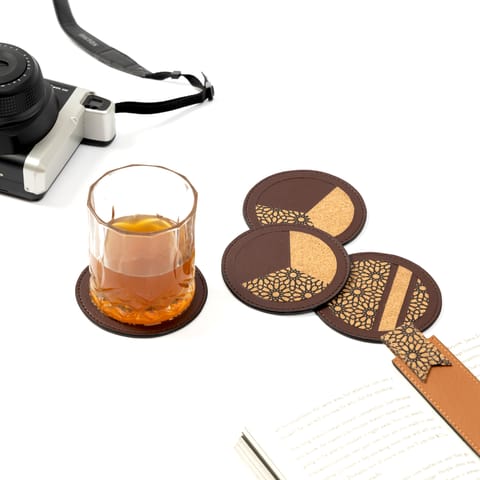 Green Hermitage - Vegan Leather Coasters Set - Maroon