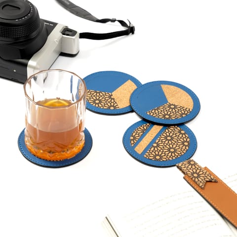 Green Hermitage - Vegan Leather Coasters Set - Blue