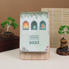 bioQ Golden Days Celebration Plantable Calendar 2025 with Wooden Plate Stand | Premium Desk Calendar | Festival Theme | Growing Calendar