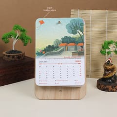 bioQ Golden Days Celebration Plantable Calendar 2025 with Wooden Plate Stand | Premium Desk Calendar | Festival Theme | Growing Calendar