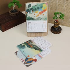 bioQ Golden Days Celebration Plantable Calendar 2025 with Wooden Plate Stand | Premium Desk Calendar | Festival Theme | Growing Calendar