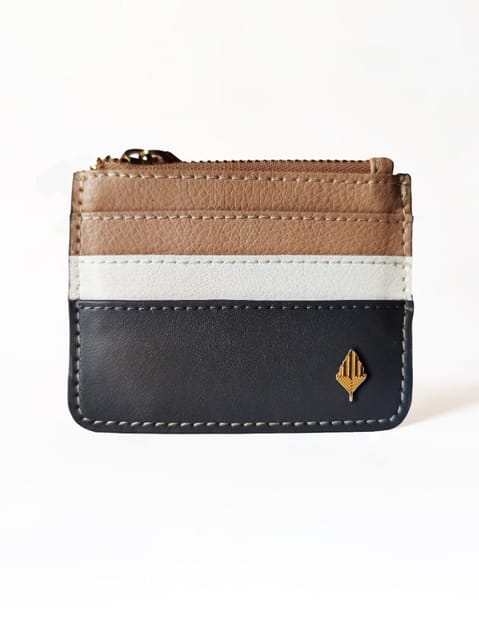 Green Hermitage - Iris- AppleLeather & Cork Cardholder (Grey, white & almond)