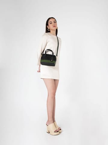 Green Hermitage - Vanadey Satchel/Crossbody Bag - Cactus Leather (Black & Green )