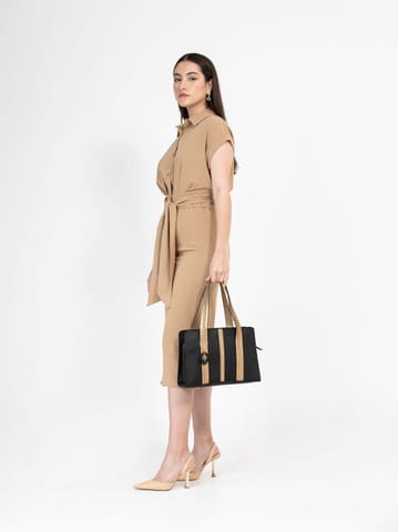 Green Hermitage - Gaia Soulder Bag - Cactus Leather (Black & Gold)