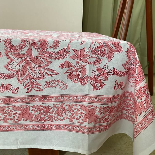 Coral Slub - Padma 6 Seater Dining Table Cover, 100% Cotton, 60" x 90"