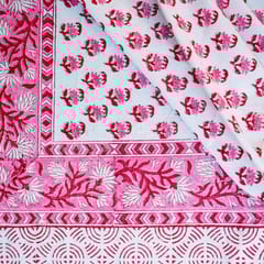Coral Slub - Petals 6 Seater Dining Table Cover, Hand Block Print, 100% Cotton, 60" x 90"