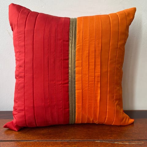 Coral Slub - Resham Red Cushion Cover, 16" x 16",Pack of 1