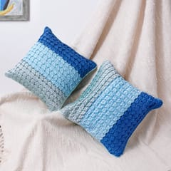 Coral Slub - Satin Waffle Cushion Cover Coral Blue, 16" x 16", Pack of 2