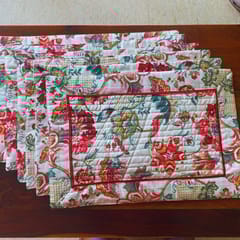 Coral Slub - Wheat Meadow Garden Print Cotton Placemats, 13" x 19", Set of 6