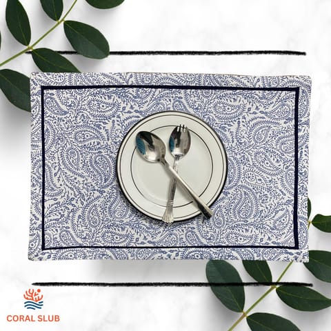 Coral Slub - Azure Plume Cotton Placemats, 12" x 18", Set of 6