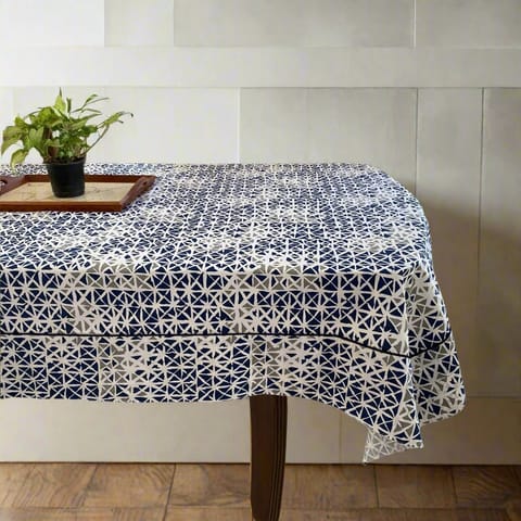 Coral Slub - Blue Kaleidoscope 6 Seater Dining Table Cover, 100% Cotton, 60" x 90"