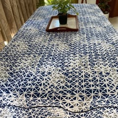 Coral Slub - Blue Kaleidoscope 6 Seater Dining Table Cover, 100% Cotton, 60" x 90"