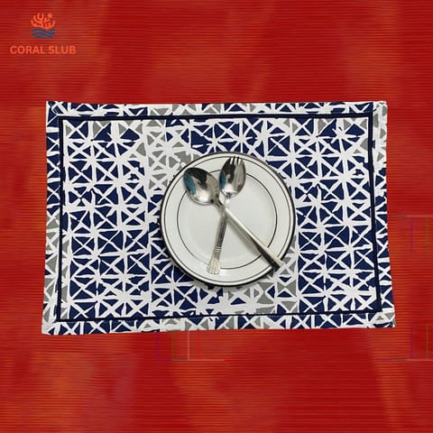 Coral Slub - Blue Kaleidoscope Cotton Placemats, 12" x 18", Set of 6
