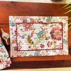 Coral Slub - Burgundy Garden Print Cotton Placemats, 13" x 19", Set of 6