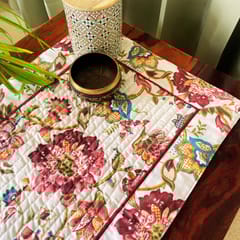 Coral Slub - Burgundy Garden Print Table Runner, 100% cotton, 15" x 72"