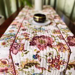 Coral Slub - Burgundy Garden Print Table Runner, 100% cotton, 15" x 72"