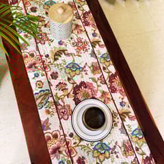Coral Slub - Burgundy Garden Print Table Runner, 100% cotton, 15" x 72"