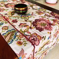 Coral Slub - Burgundy Garden Print Table Runner, 100% cotton, 15" x 72"