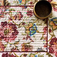 Coral Slub - Burgundy Garden Print Table Runner, 100% cotton, 15" x 72"