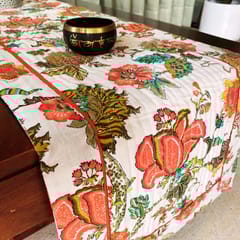 Coral Slub - Dahlia Garden Print Table Runner, 100% cotton, 15" x 72"