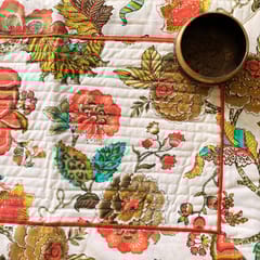 Coral Slub - Dahlia Garden Print Table Runner, 100% cotton, 15" x 72"