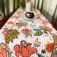 Coral Slub - Dahlia Garden Print Table Runner, 100% cotton, 15" x 72"