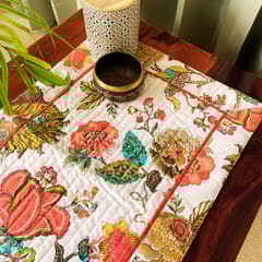 Coral Slub - Dahlia Garden Print Table Runner, 100% cotton, 15" x 72"