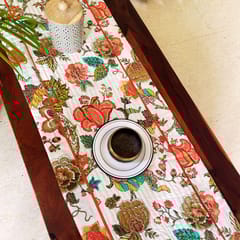 Coral Slub - Dahlia Garden Print Table Runner, 100% cotton, 15" x 72"