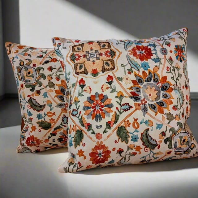 Coral Slub - Floral Elegance Cushion Cover, 16" x 16", Pack of 2