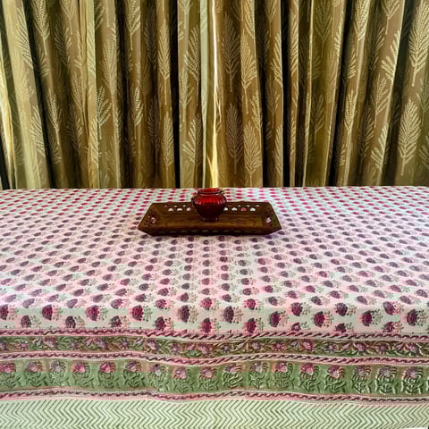 Coral Slub - Gulmohar 6 Seater Dining Table Cover, 100% Cotton, 60" x 90"