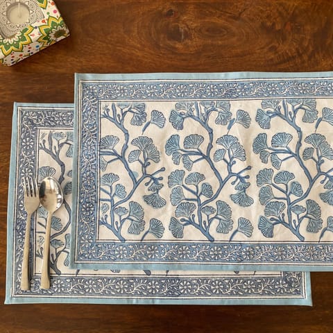 Coral Slub - Gulshan Hand Block Print Placemats, 12" x 18", Set of 6