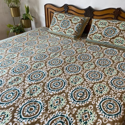 Coral Slub - Jharokha Ikat Print Bedsheet Set, King Size, 100" x 108"