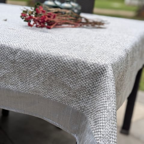 Coral Slub - Jute Lux Silver Six Seater Dining Table Cover, 60" X 90"