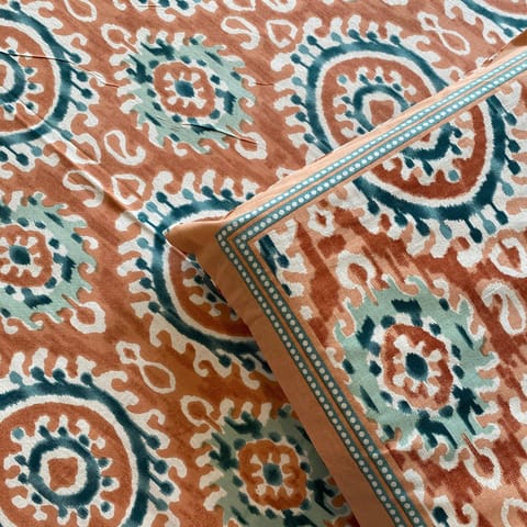 Coral Slub - Kesar Ikat Print Bedsheet Set, King Size, 100" x 108"